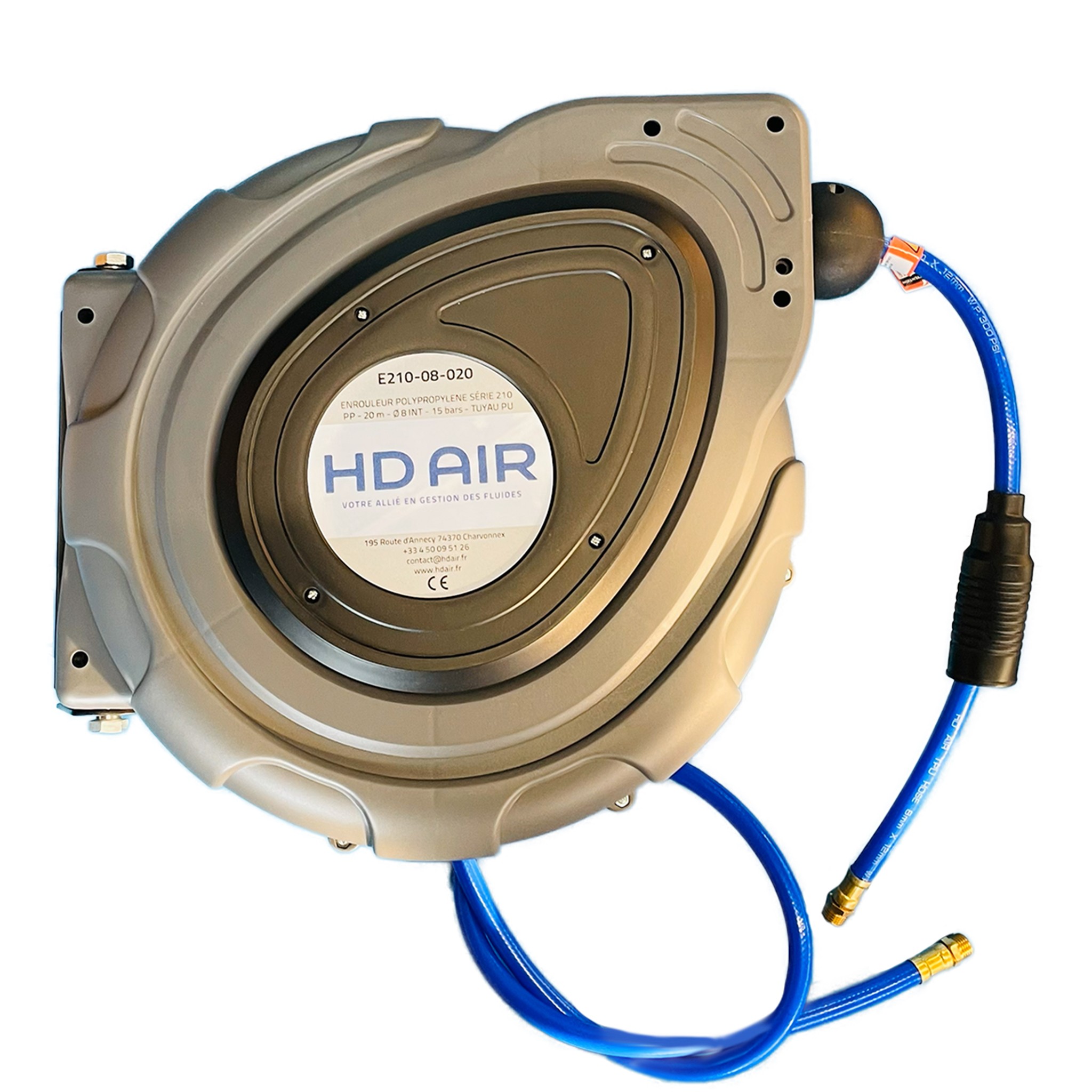 ENROULEUR S&Eacute;RIE 210 - PP - 20 m - &Oslash;8 INT - 15 bars - TUYAU PU photo du produit Vue de c&ocirc;t&eacute; L