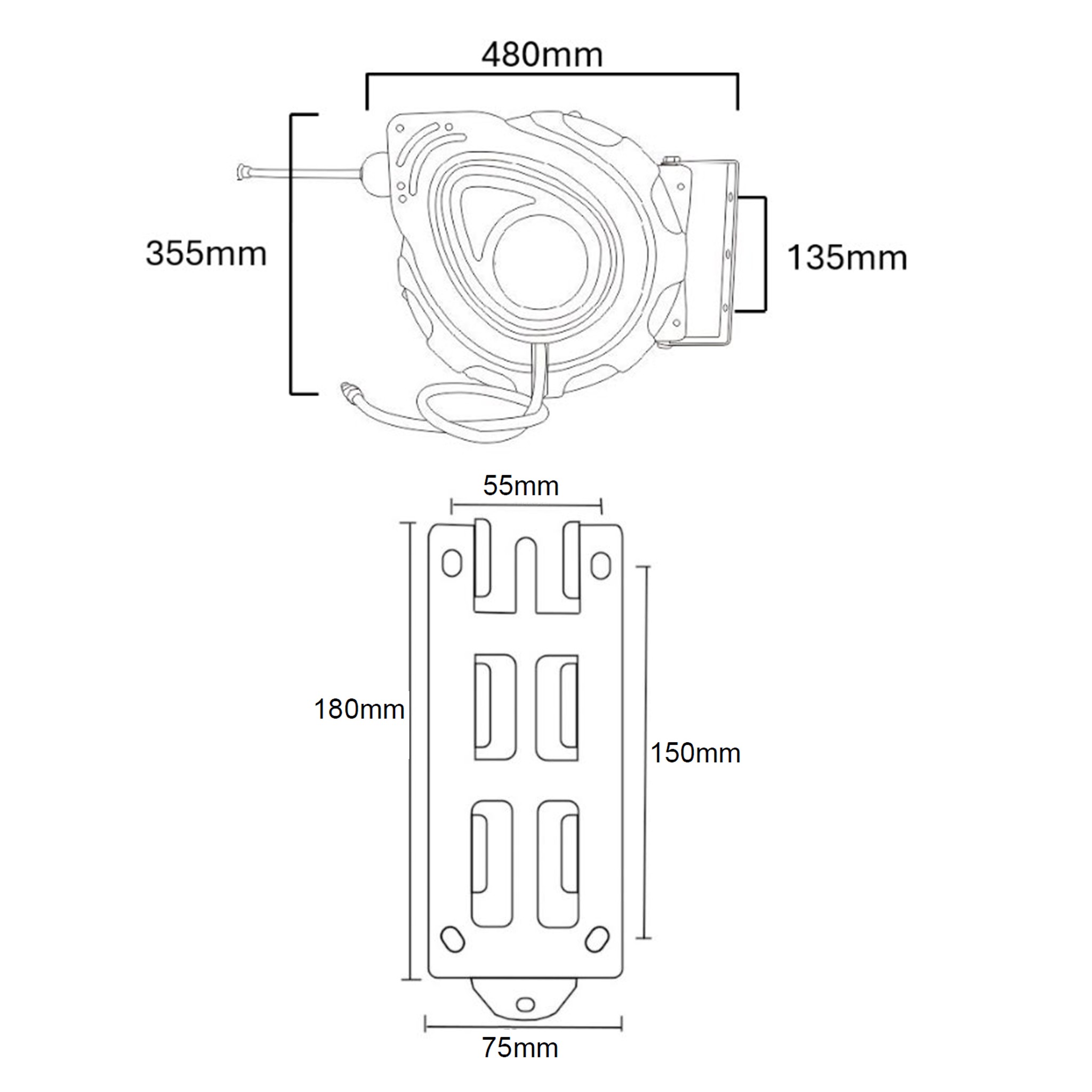ENROULEUR S&Eacute;RIE 210 - PP - 20 m - &Oslash;8 INT - 15 bars - TUYAU PU photo du produit Schema L