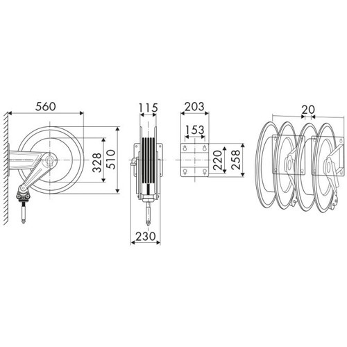 ENROULEUR AUTOMATIQUE ACIER E530 &Oslash;16 15M 20BAR MULTISERVICE photo du produit Schema L