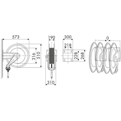 ENROULEUR AUTOMATIQUE TOUT INOX E549 &Oslash;13 25M 20BAR MULTISERVICE SERTI INOX photo du produit Schema L