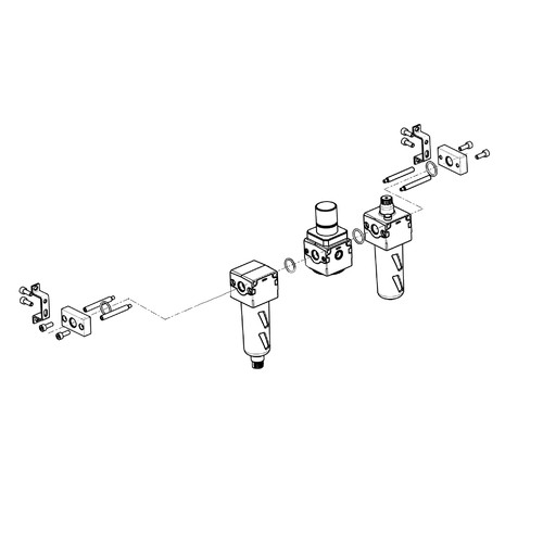 FRL 3 MODULES MÉTAL 0-10 BAR FEMELLE - AVEC MANOMÈTRE ET FIXATIONS photo du produit Vue de côté L