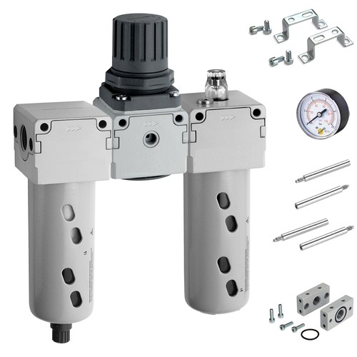 FRL 3 MODULES MÉTAL 0-10 BAR FEMELLE - AVEC MANOMÈTRE ET FIXATIONS photo du produit