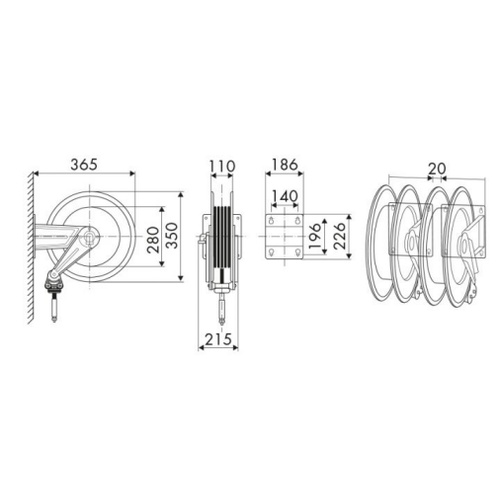 ENROULEUR NU - SÉRIE 304 - INOX - FG 3/8'' / FG 3/8'' - 400 bars photo du produit Schema L