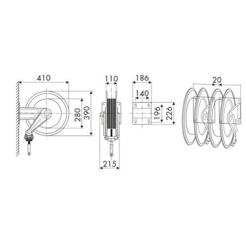 ENROULEUR NU - SÉRIE 350 - ACIER - FG 3/8'' / FG 3/8'' - 400 bars photo du produit Schema L