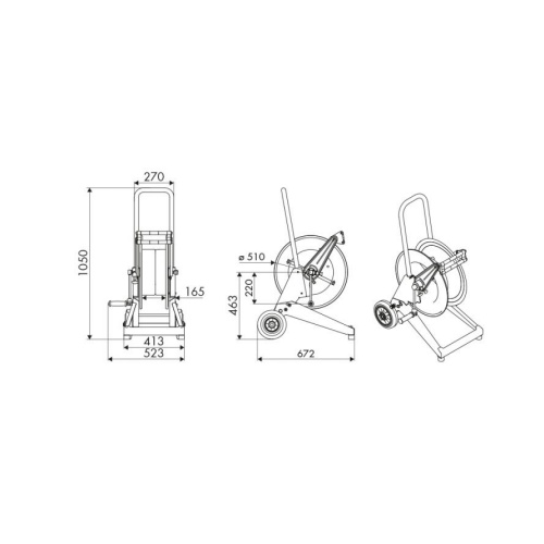 ENROULEUR CHARIOT ACIER SÉRIE 540 - NU - 20 bars - FG 1/2'' / FG 1/2'' photo du produit Schema L