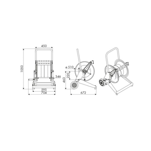 ENROULEUR CHARIOT ACIER SÉRIE 560 - NU - 100 bars - FG 1'' / FG 1'' photo du produit Schema L